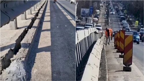 La doi ani de la deschidere, podul din Berceni peste A0 – Autostrada Bucureștiului are deja probleme mari. Este o crăpătură de circa 20 de cm pe toată lungimea